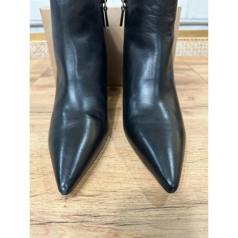 Stuart Weitzman Stuart 75 Pointed Toe Zip Booties Black Leather Size 8.5 NWOB